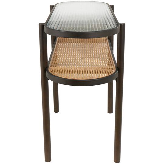 Brown Rattan Console Table with Pressed Tempered Glass Top